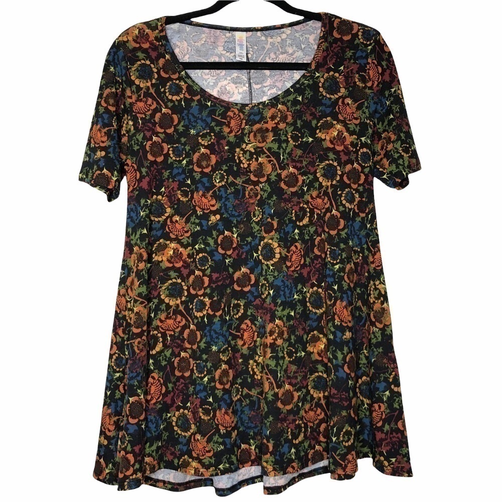 𝅺new - LULAROE Perfect T floral print yellow, red, navy, green & black Size XXS